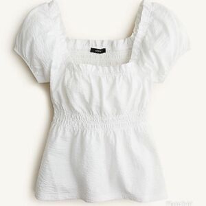J. Crew J Crew Seersucker Smocked White Puff Sleeve Top